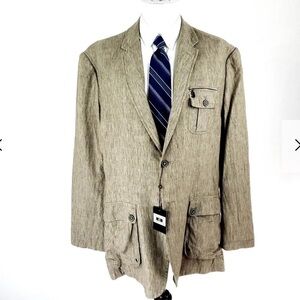 Joseph abboud 100% Linen sport coat 2 button blazer Tan Birdsey size XL NWT